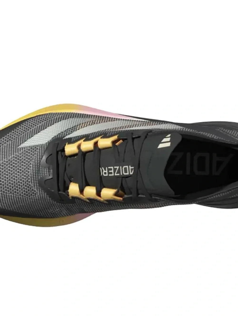 Adidas Adizero Boston 12 running shoe in the Core Black/Zero Metallic/Spark
